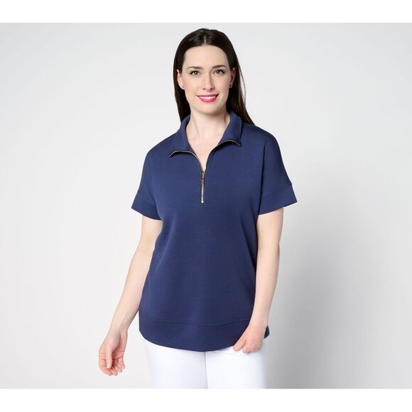 Belle by Kim Gravel Tops - Belle by Kim Gravel Women's Top Sz L ScubaLuxe Half Zip Dolman Blue A688396